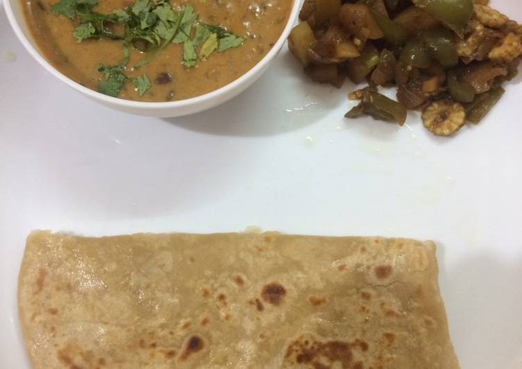 Simple Way to Prepare Appetizing Dhal Makhani 30%healthier with corn aloo capsicum stir fry and roti