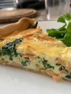 Une photo de Tarte épinard, truite fumée et chèvre