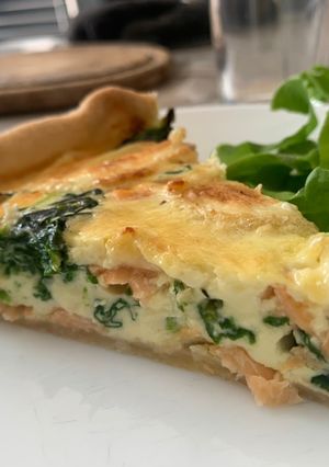 Une photo de Tarte épinard, truite fumée et chèvre