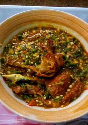 A picture of Chicken and Dried Fish Okro Soup.