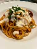 Spaghetti in padella 21 moscardini e crema d’aglio