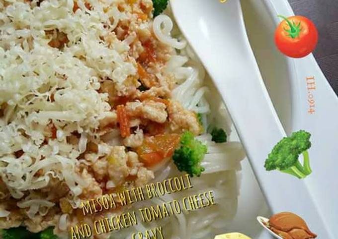 Misoa brokoli dengan Saus Ayam Tomat Keju (MPASI 1y+)
