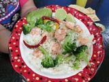 Camarones con filete de pescado y arroz"