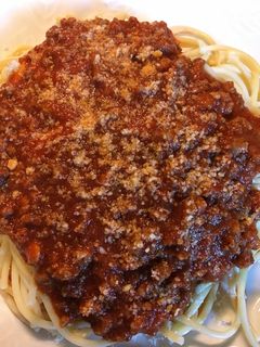 A picture of Spaghetti with a Meat Sauce (zucchini).