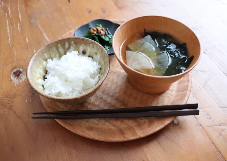 Homemade Japanese radish and seaweed miso soup