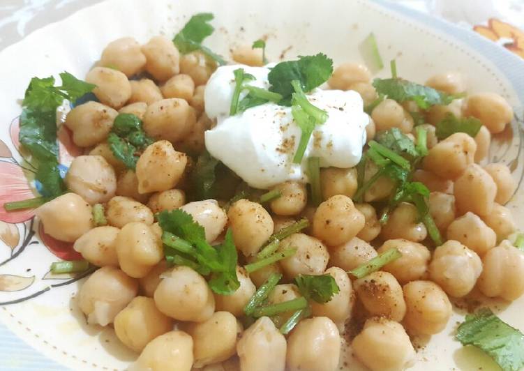 Recipe of Favorite Chickpea yogurt spice salad with herbs and yogurt drink😊