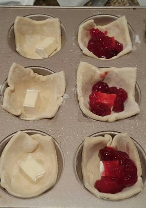 A picture of Brie cranberry pastry bites.