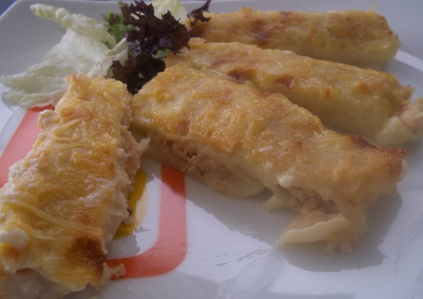 Canelones de mero, salmón y merluza