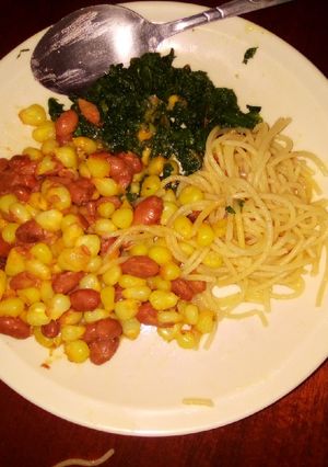 A picture of Pasta with githeri.