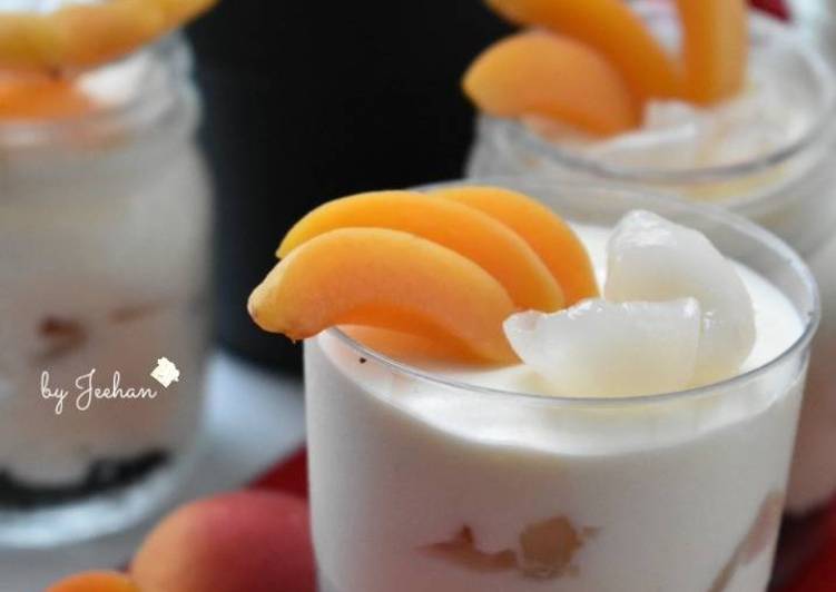 Cara Buat Kek Keju Aprikot 🍑Rambutan TANPA BAKAR yang Sederhan