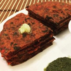 A picture of Beetroot palak paneer paranthas.