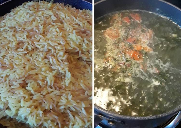 ملوخية ناعمة مع ارز بالشعيرية