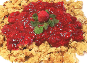 Császármorzsa zabpehelyből, málnavelővel recept fotója