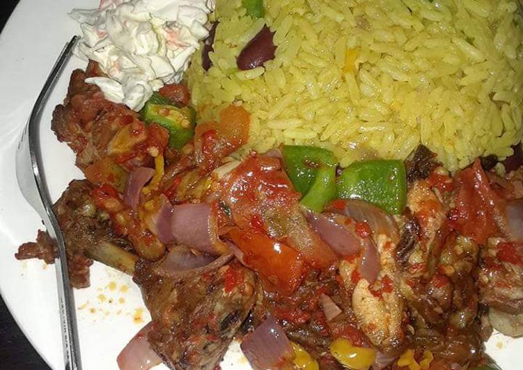 Fried rice,pepper chicken and salad