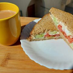 A picture of Healthy Bran Bread Akaawi cheese sandwich.