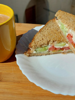 A picture of Healthy Bran Bread Akaawi cheese sandwich.
