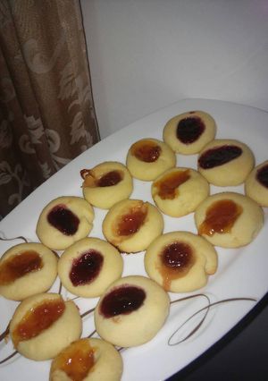 A picture of Jam Thumbprint cookies.