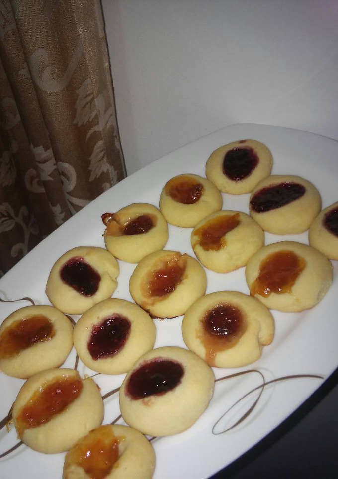 A picture of Jam Thumbprint cookies.