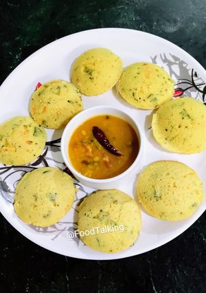 A picture of Moong Dal, Veggies Idlis.