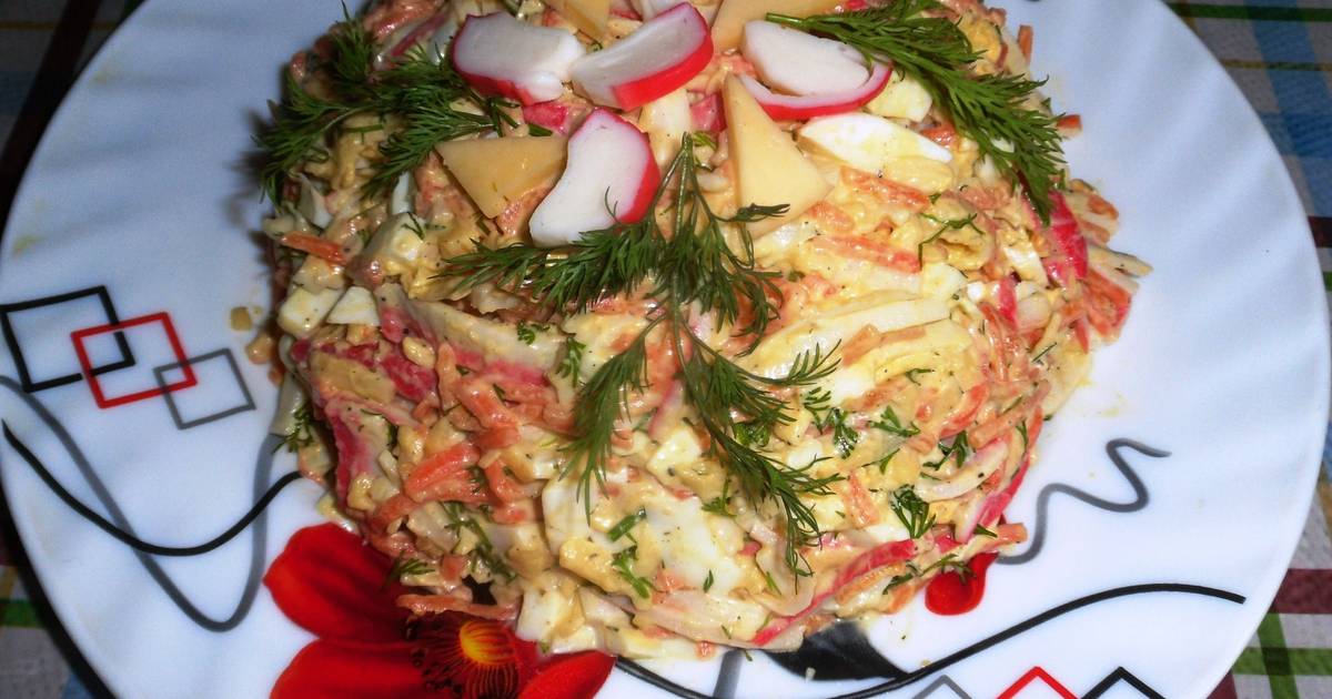 Салат с крабовыми палочками и корейской морковкой рецепт с фото