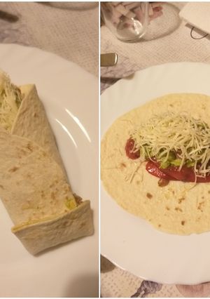 Una foto de Fajitas mexicanas de pollo con guacamole y doritos 😋