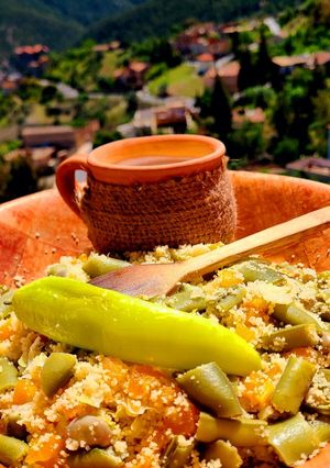 A picture of Couscous with Cabbage and Fresh Fava Beans.