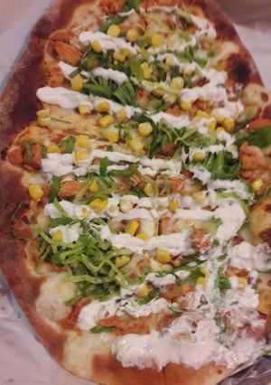 A picture of Vegetable and Chicken Shawarma Pizza.