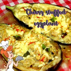 Cheesy stuffed eggplant A picture of Cheesy stuffed eggplant.