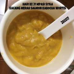 A picture of Mpasi 6m 4* kacang merah salmon kabocha wortel.