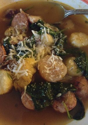 A picture of Sausage and potato soup.