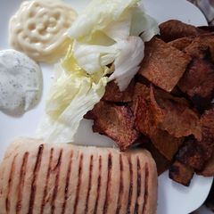 A picture of My Donna meat lunch on a panini 😀💜.