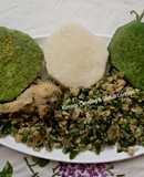 Green veggies sauce with boiled yam