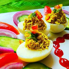 A picture of Classic Deviled Egg/ Stuffed eggs/Russian eggs.