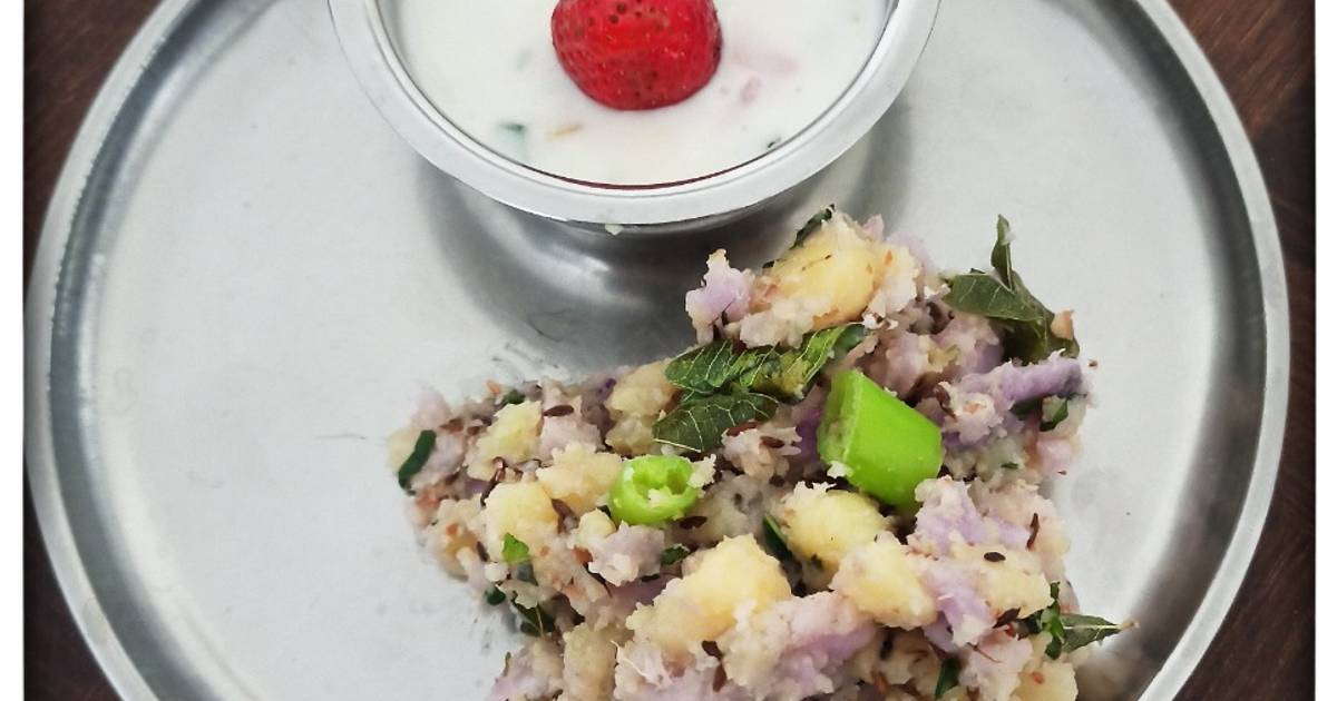 Fasting Special Kand or Indian purple Yam Aloo Sabzi with Pineapple