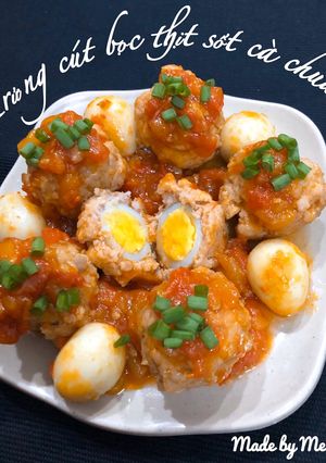 Hình của món Trứng cút bọc thịt sốt cà chua.