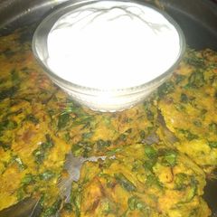 A picture of  PALANGA SAGA BHAJASpinach fritters.
