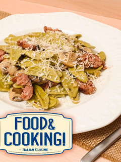 Una foto de Foglie di Ulivo con Funghi e Salsicce