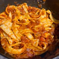 A picture of Fettuccine pasta masala.