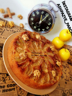 عکسی از دستور کیک آپسایدداون سیب بدون فر 🌸