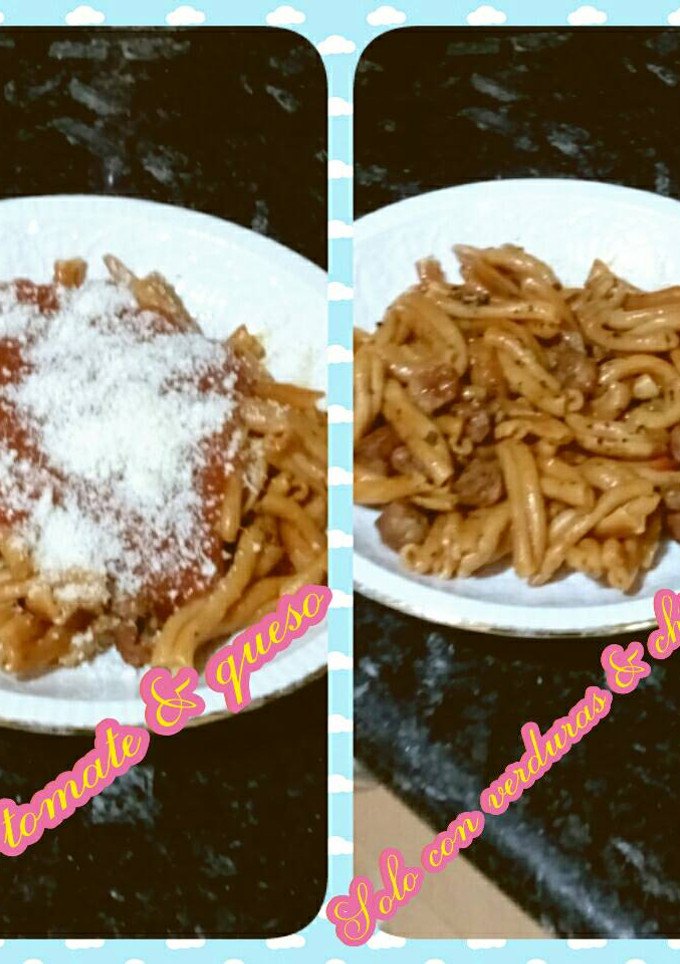 Una foto de Pasta con chistorra y verduras "gemelli"