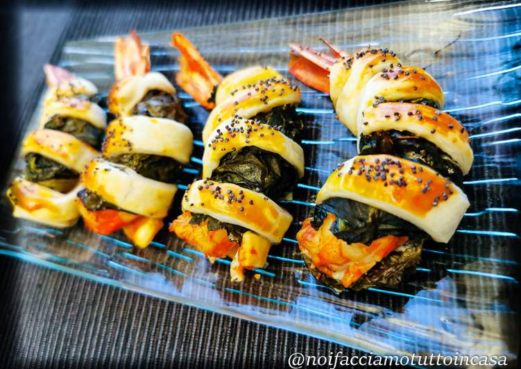 Gamberoni in Crosta di Pasta Sfoglia con Cima di Rapa