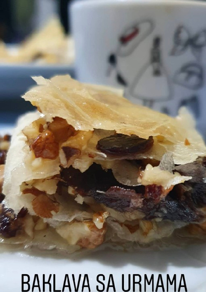 A picture of Baklava with dates.