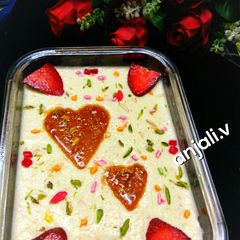 A picture of Strawberry Firni pudding With Nutty Caramelised Heart.