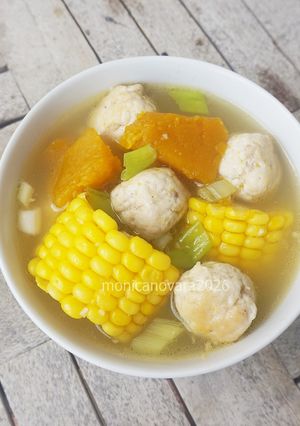 Foto resep Sup Jagung, Labu Kuning dan Bola Ayam