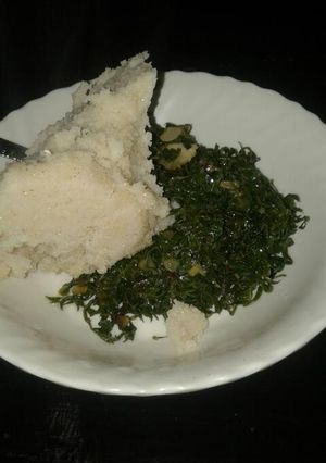 A picture of Ugali and Fried Kales(SukumaWiki).