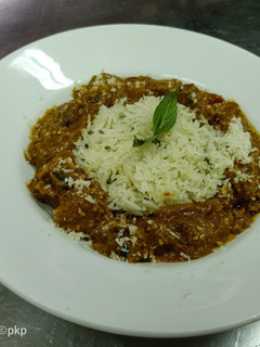 A picture of Brazilian Veg Stew With Steamed Coriander Rice.