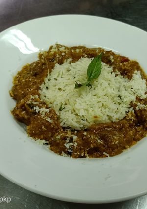 A picture of Brazilian Veg Stew With Steamed Coriander Rice.