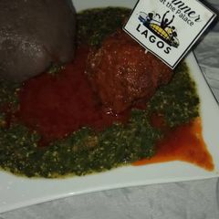 Okro with stew and amala A picture of Okro with stew and amala.