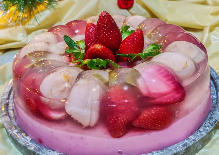 Strawberry Leci pudding dengan jus strawberry ASLI ~