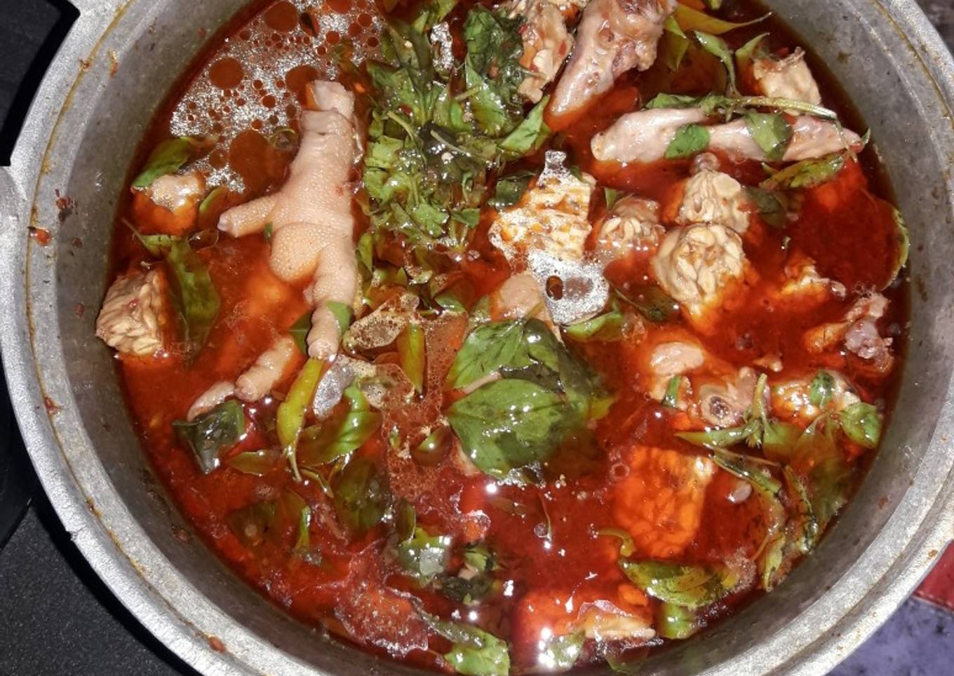 Ceker tempe bumbu mala hot pot kemangi